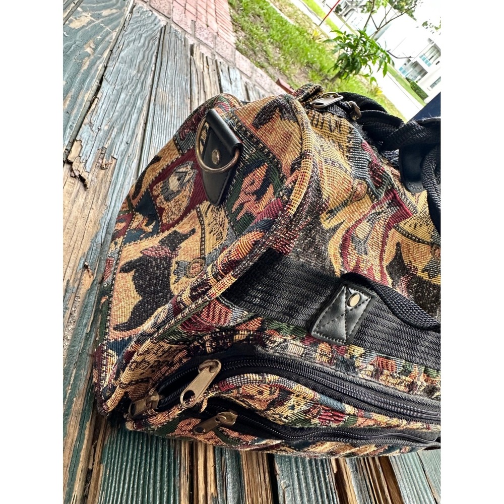 Vintage Amazon Tapestry Duffle Bag Dog Pattern Scottish Terrier Travel Bag Small - Picture 4 of 11